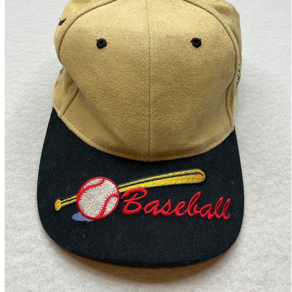 Unbranded Baseball Hat Embroidered Two Tone Tan Black OSFM‎ Adjustable Cap